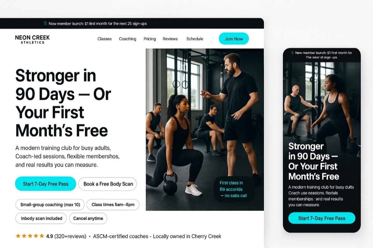 gym and trainer web design example