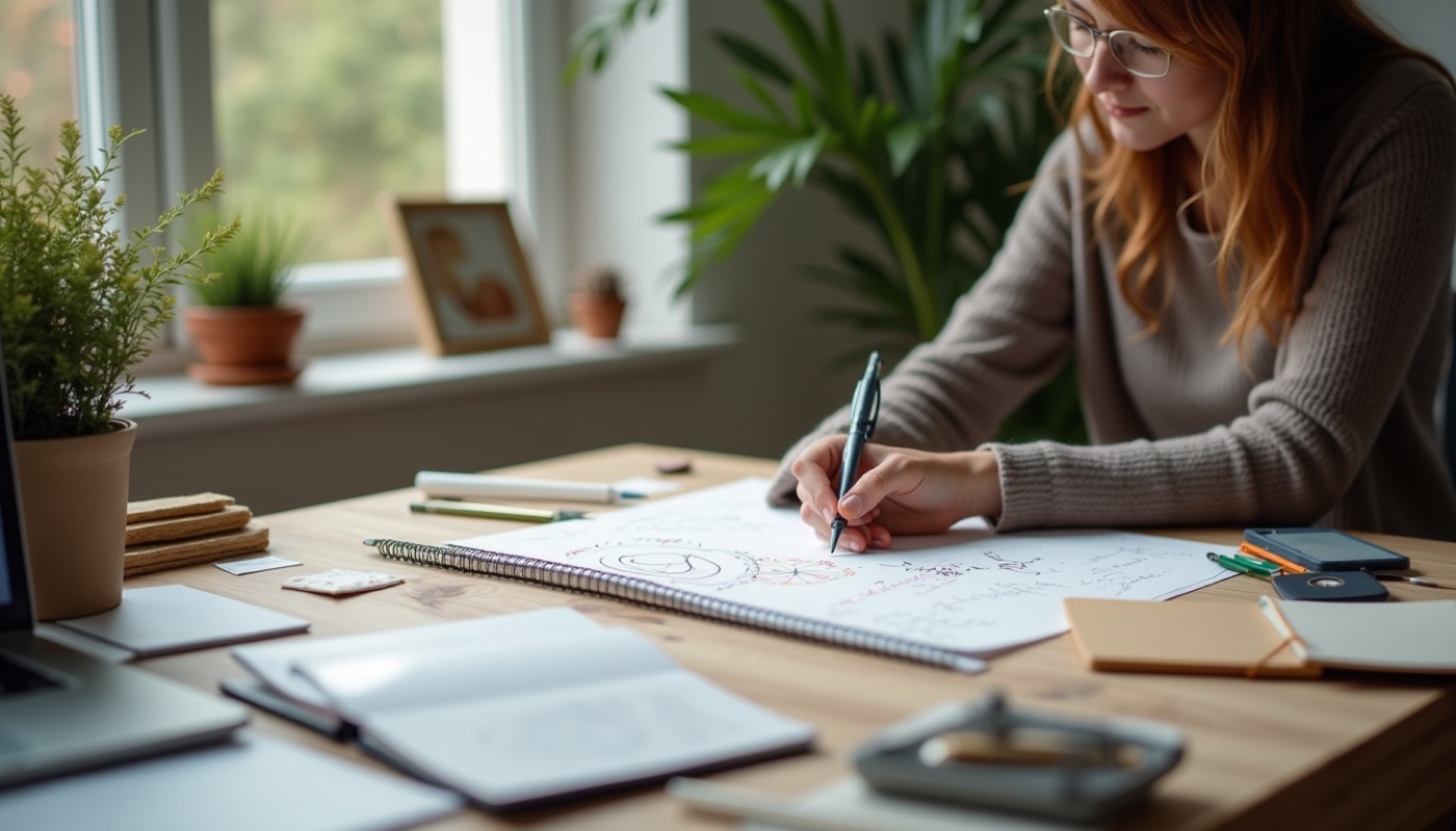 Close-up view of a creative workspace with design tools