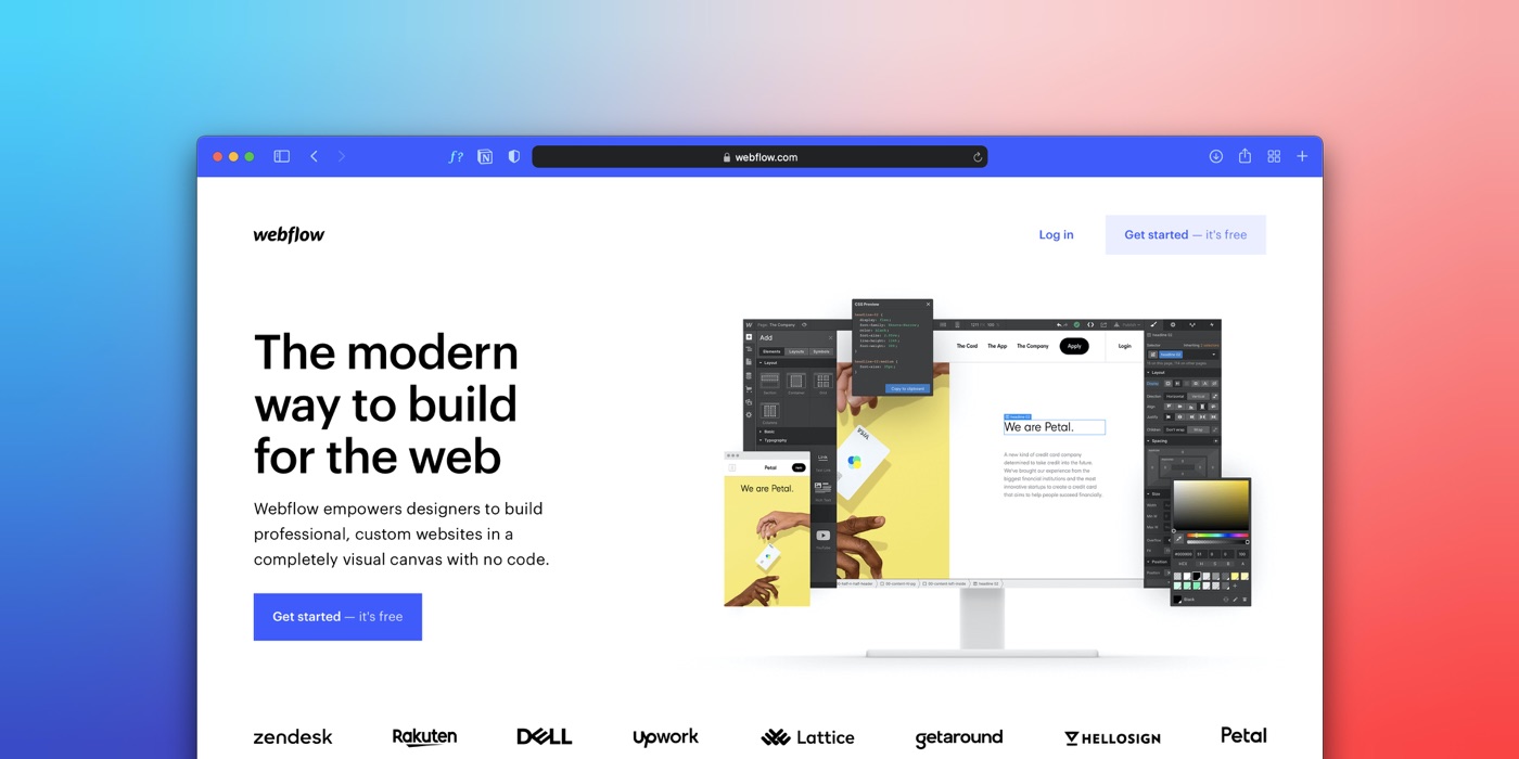 Webflow screen of home page