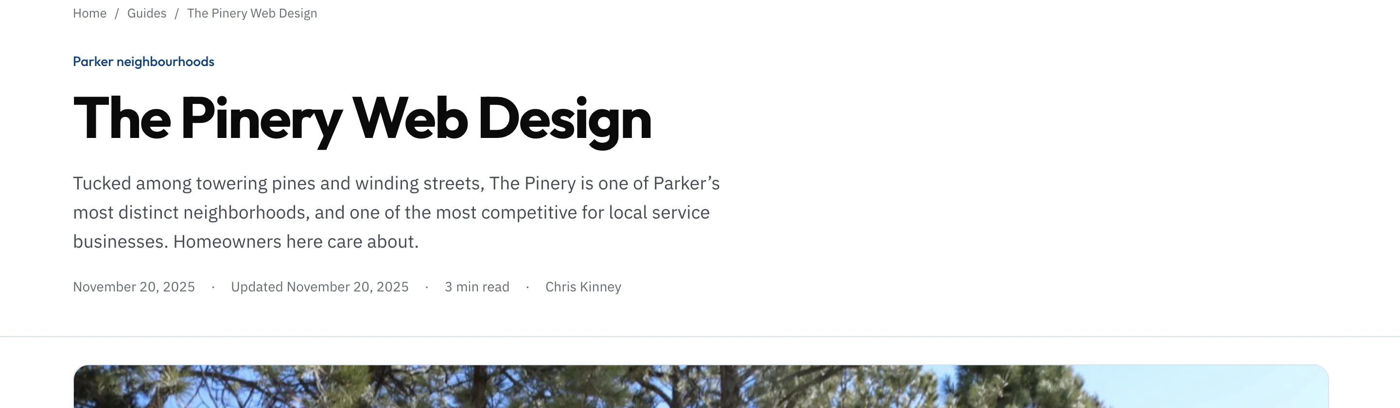 The top of this site's Pinery web design page, a neighborhood page written for one part of Parker on the 80138 side