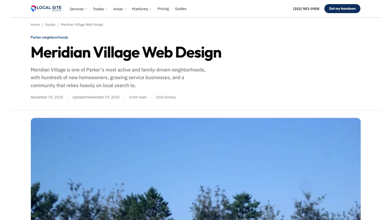 The top of this site's Meridian Village web design page, a neighborhood page written for one part of Parker