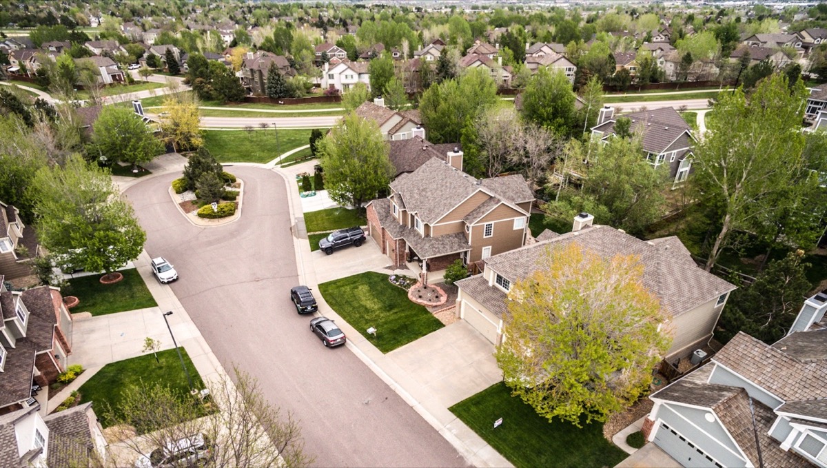 Ariel view of a neighborhood in stonegate parker co