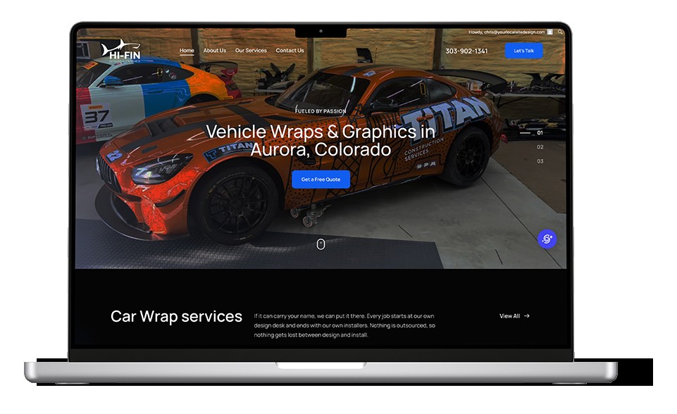 Vehicle wrap and graphics website built for an Aurora business