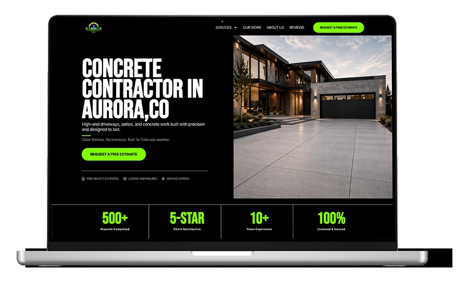 Concrete contractor website built for an Aurora company