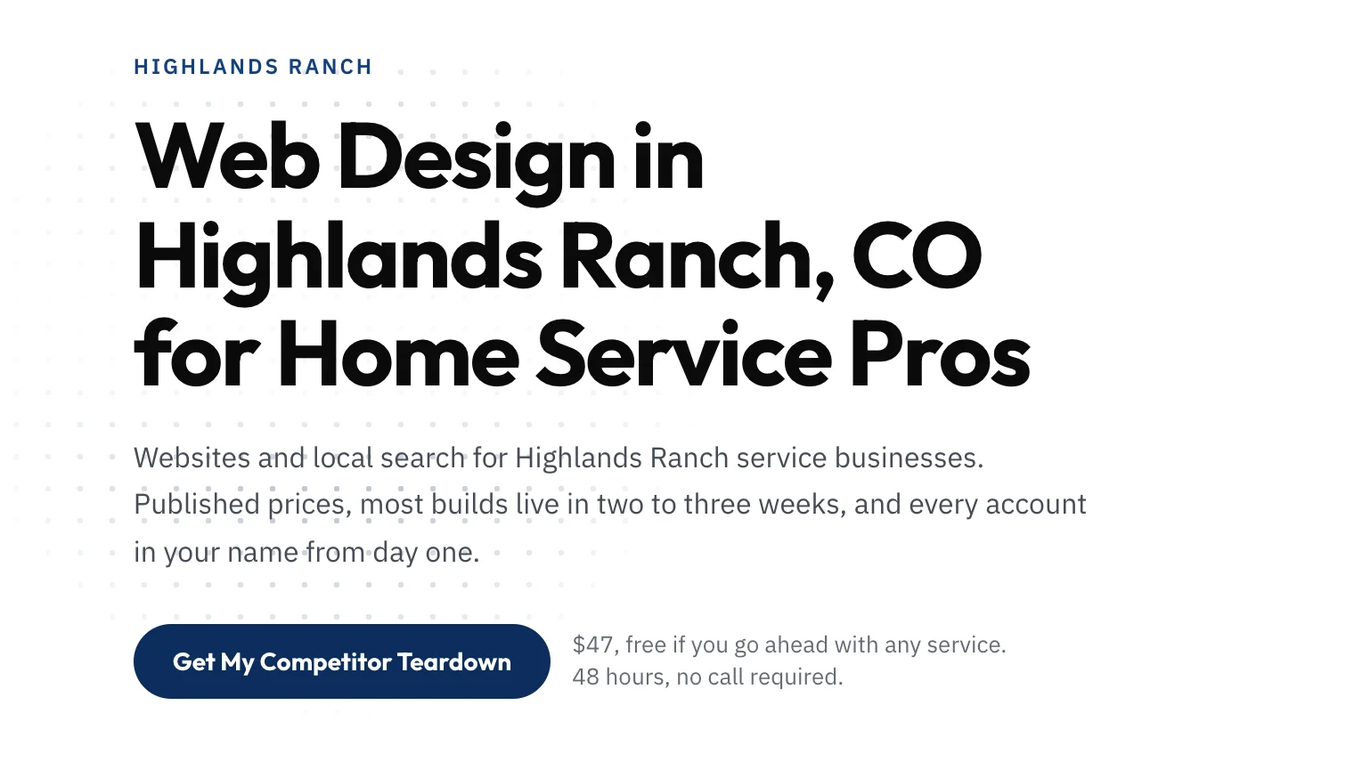 The top of a town page on this site, written for Highlands Ranch, with the town in the headline: the pattern a Castle Pines page follows