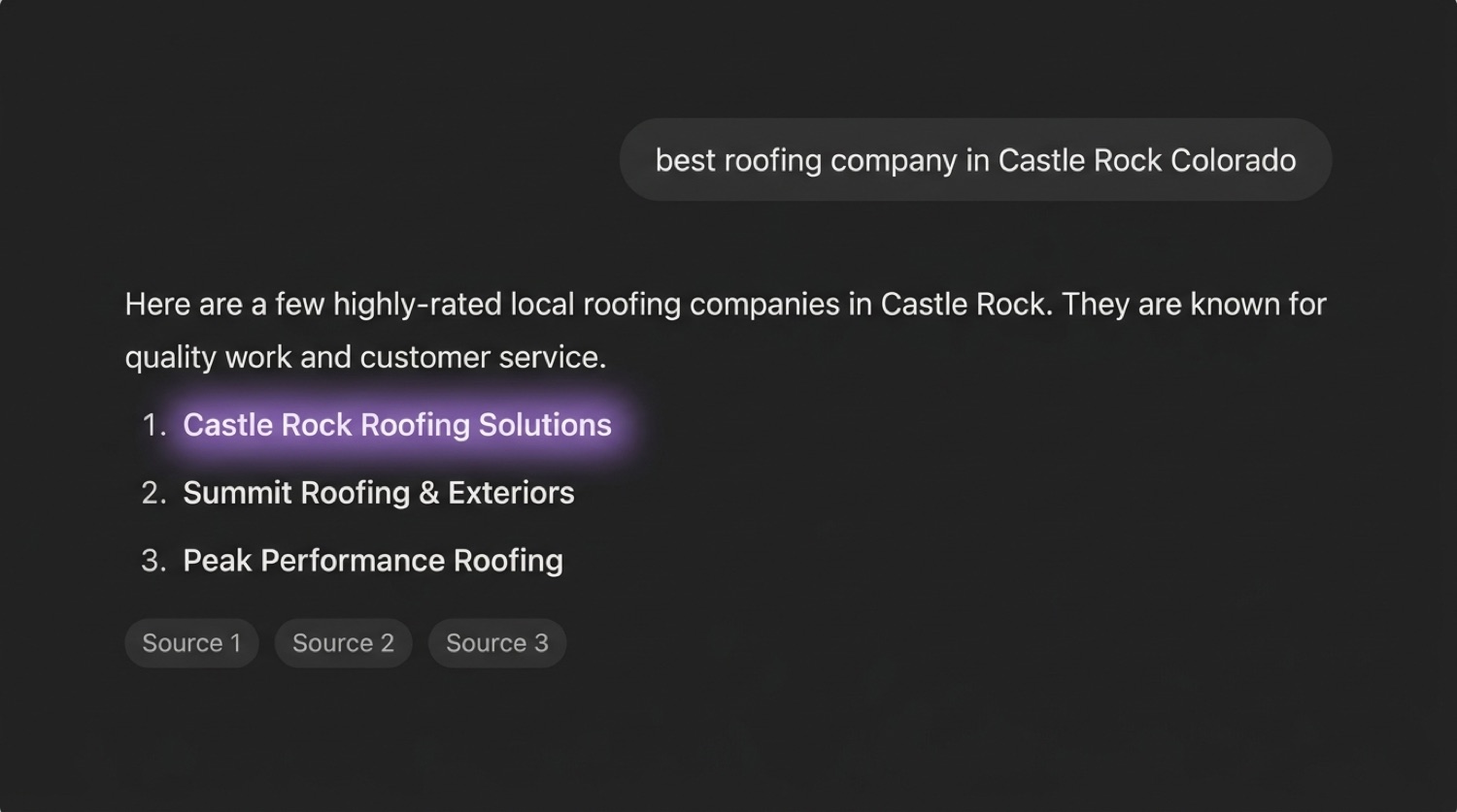 An AI assistant naming local businesses in answer to a question