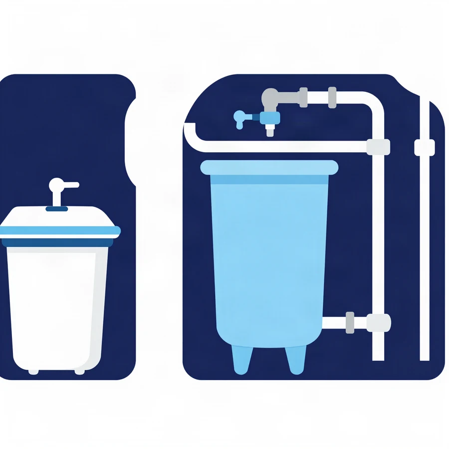 An under-sink filtration system and a whole-house filtration system, shown as separate illustrations