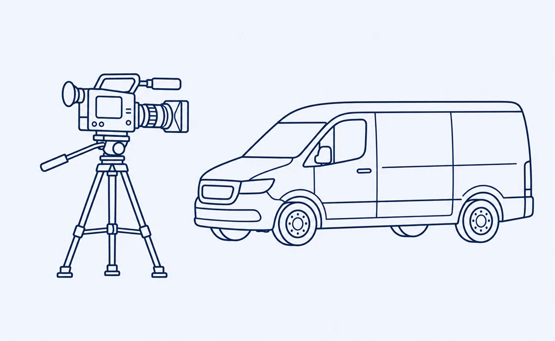A camera filming on a job, shown as an illustration
